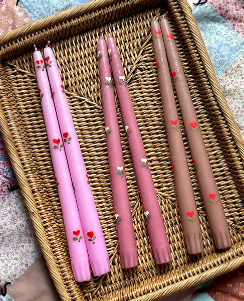 Hand-Painted Candles: Hearts on Pink Tapers