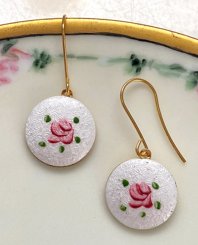 Handmade Earrings: Big Enameled Rose Rounds