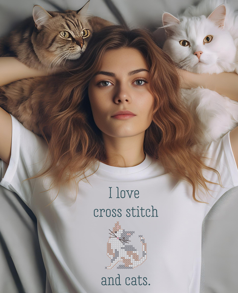 I Love Cross Stitch and Cats Tee Shirt