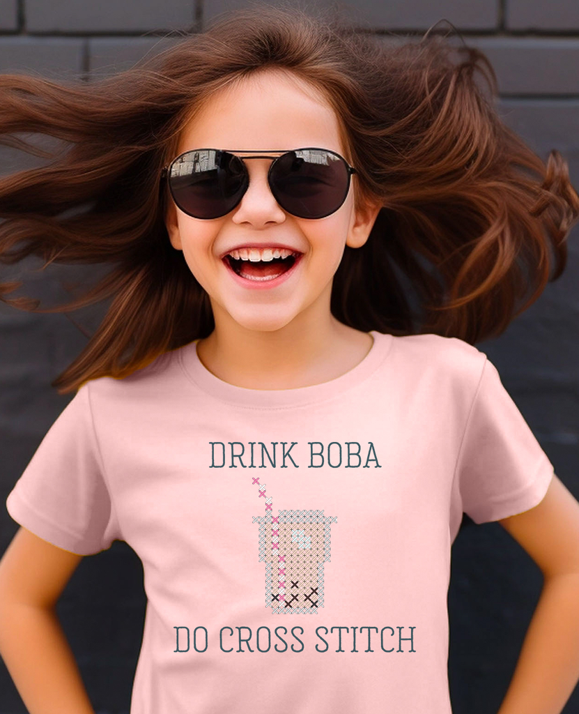 Drink Boba Do Cross Stitch Kid's Tee Shirt  Posie: Patterns and Kits to  Stitch by Alicia Paulson