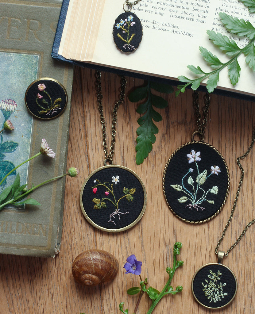 Flower and Frond Embroidered Jewelry Kit  Posie: Patterns and Kits to  Stitch by Alicia Paulson