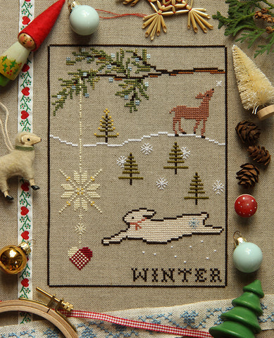 Winter Rabbit Cross Stitch Sampler Pattern
